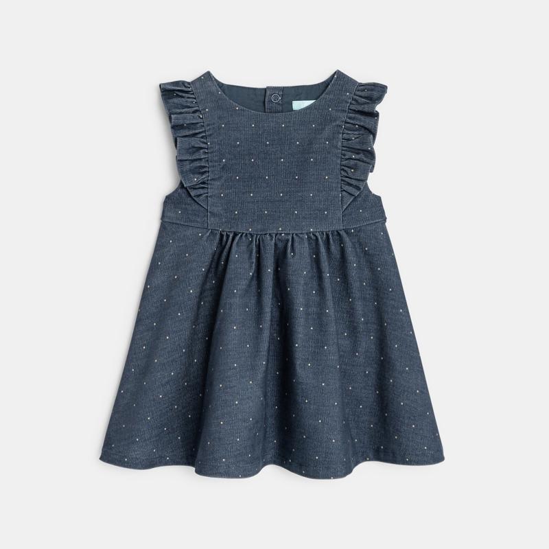 Robe à pois en velours côtelé bleue bébé fille Bleu