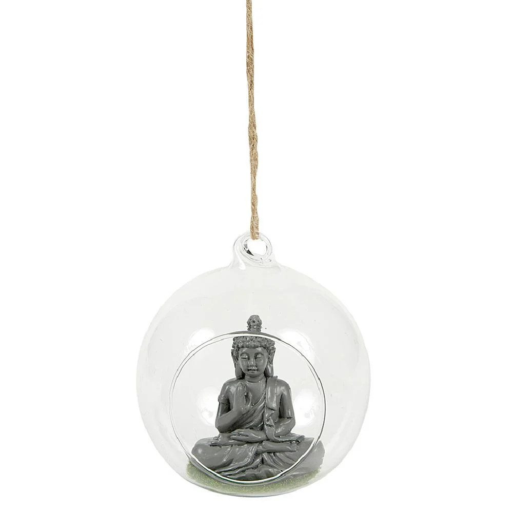 Boule en verre à suspendre intérieur bouddha