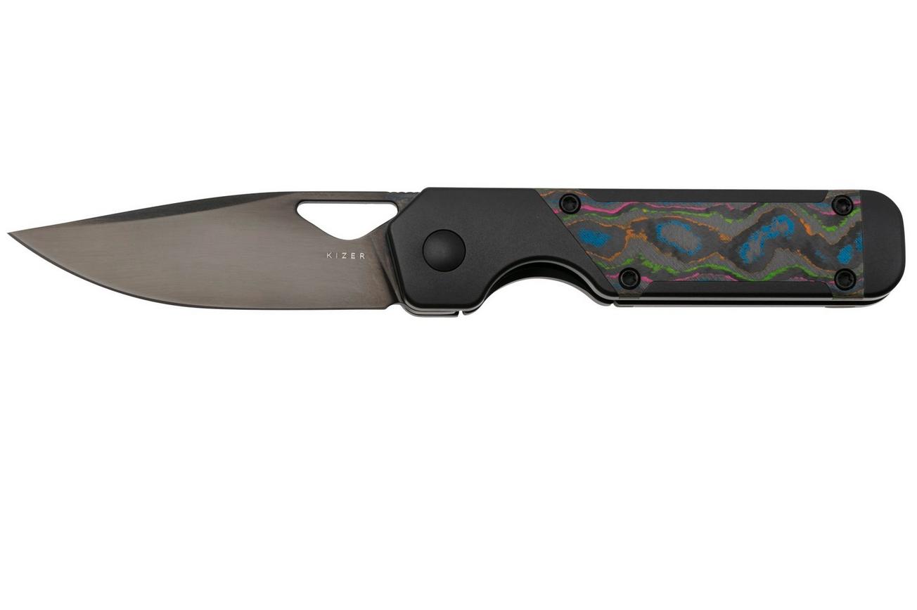 Kizer Mini Militaw Ki3634SA1 Frame Lock, Black M390, Black Titanium, 80's Camo Carbon Inlay, zakmes, Jonathan Styles design