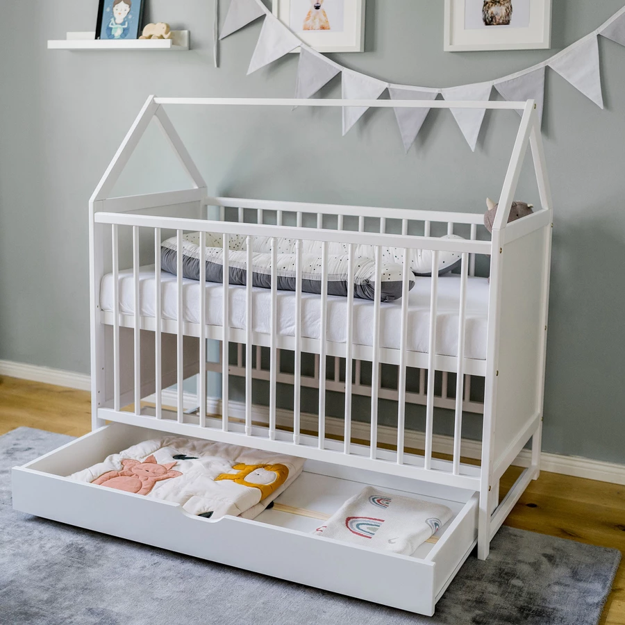 Kids Collective Beistellbett und Hausbett 60x120 cm mit Schublade, umbaubar weiß