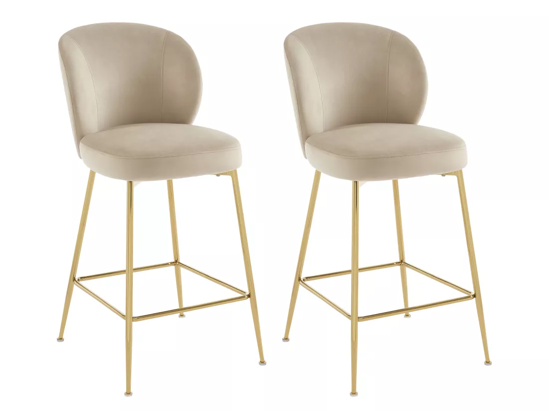 Lot de 2 tabourets de bar en velours et métal doré - Beige - POLPONA de Pascal MORABITO