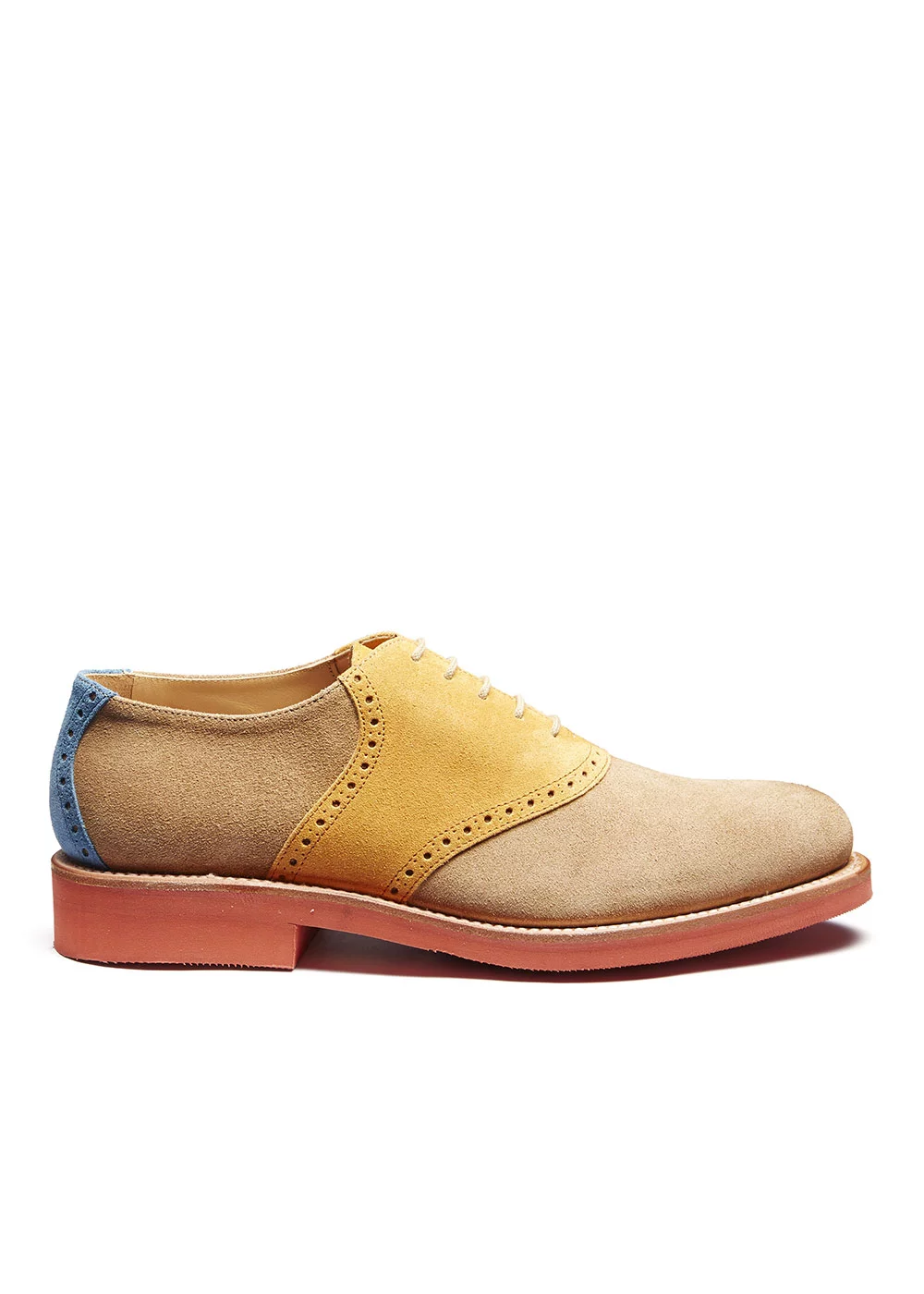 BUCK VELOURS BEIGE CUIR JAUNE ET BLEU