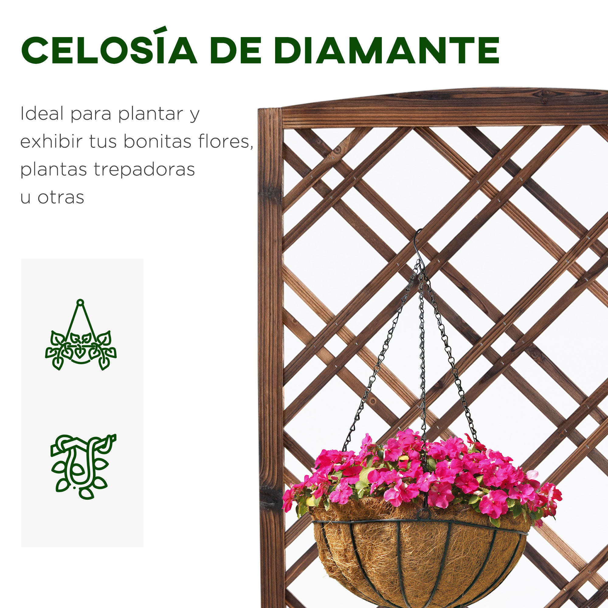 Vaso de treliça Outsunny, vaso de madeira com suporte para plantas trepadeiras, ideal para terraço, jardim e varanda, 60x30x122,5 cm, marrom.