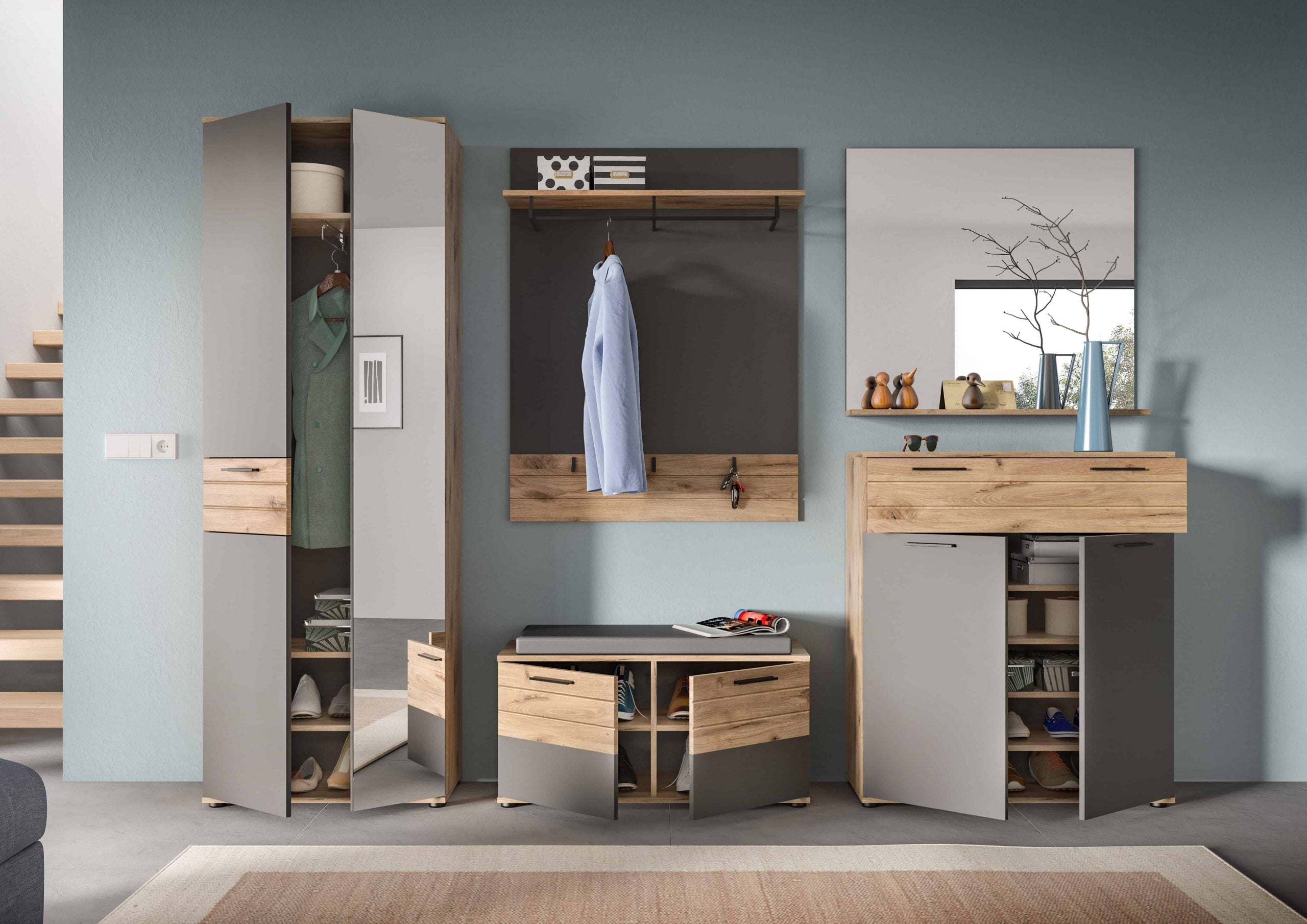 Furnilux Mason spiegel met plank eik decor - 90cm x 84cm x 16cm