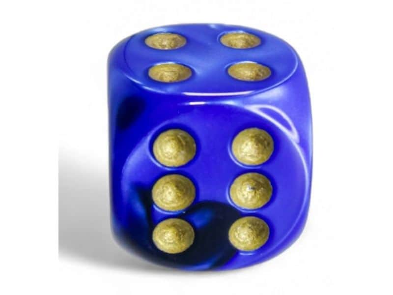 Chessex Würfelset Gemini 16 mm d6 Schwarz-Blau/Gold 12 Stk. Würfelset mit 12 Würfeln