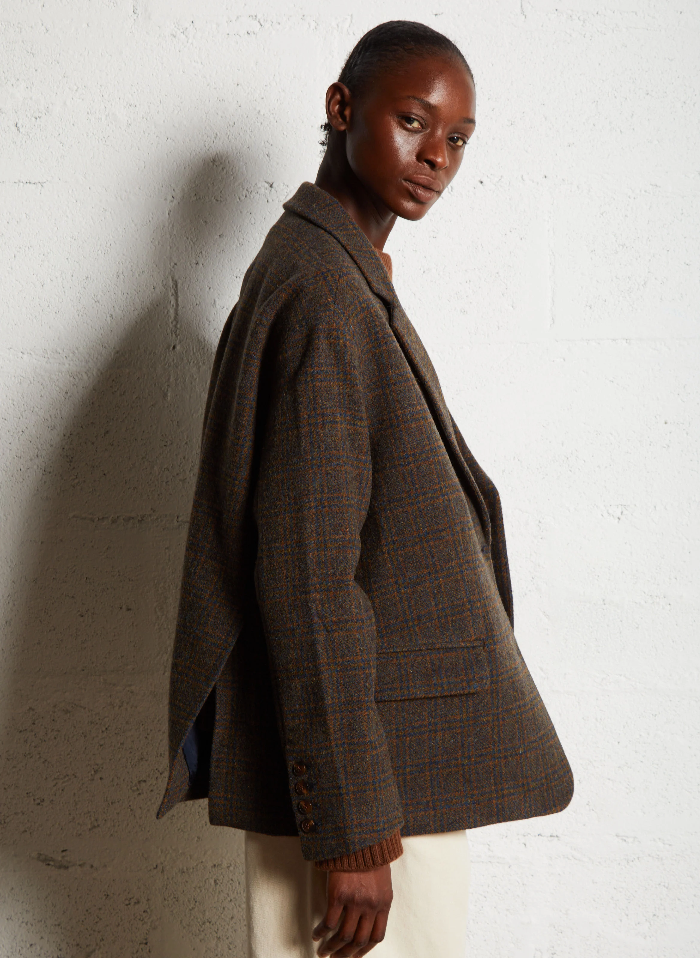 LONDON - Blazer ample en coton et lin mélangé | Bleu
