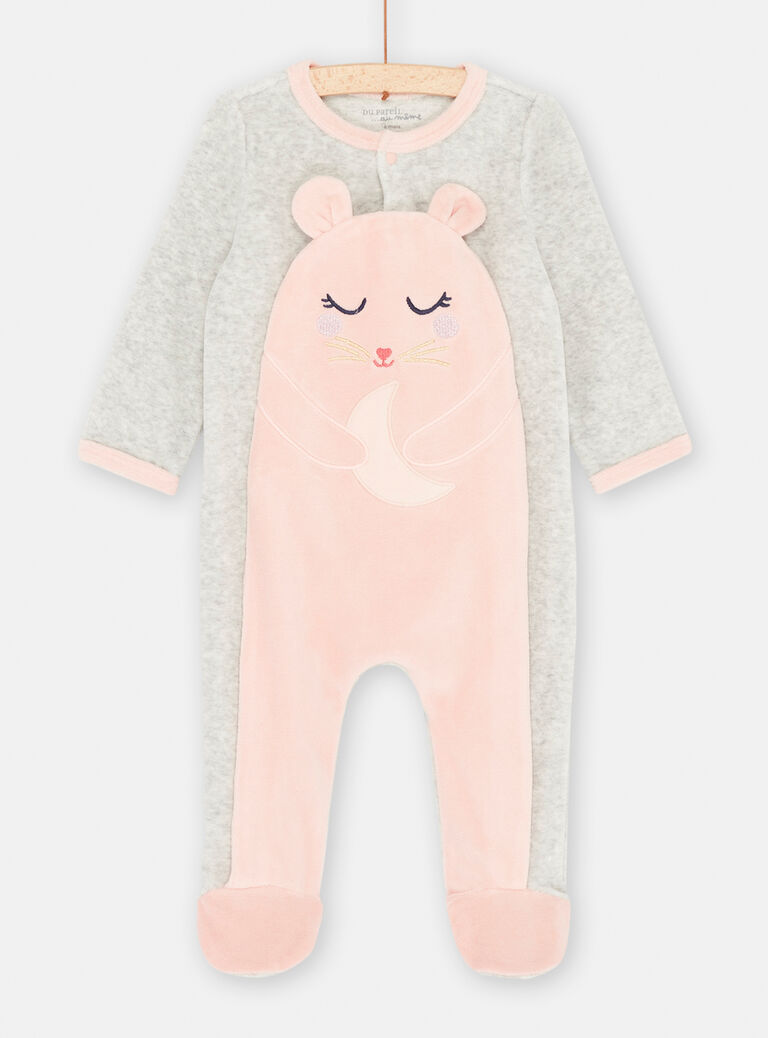 Grenouillère en velours gris bébé fille
