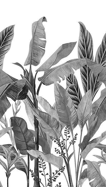 Papier peint panoramique Grandeco palmes noir et blanc L.280 x l.159 cm