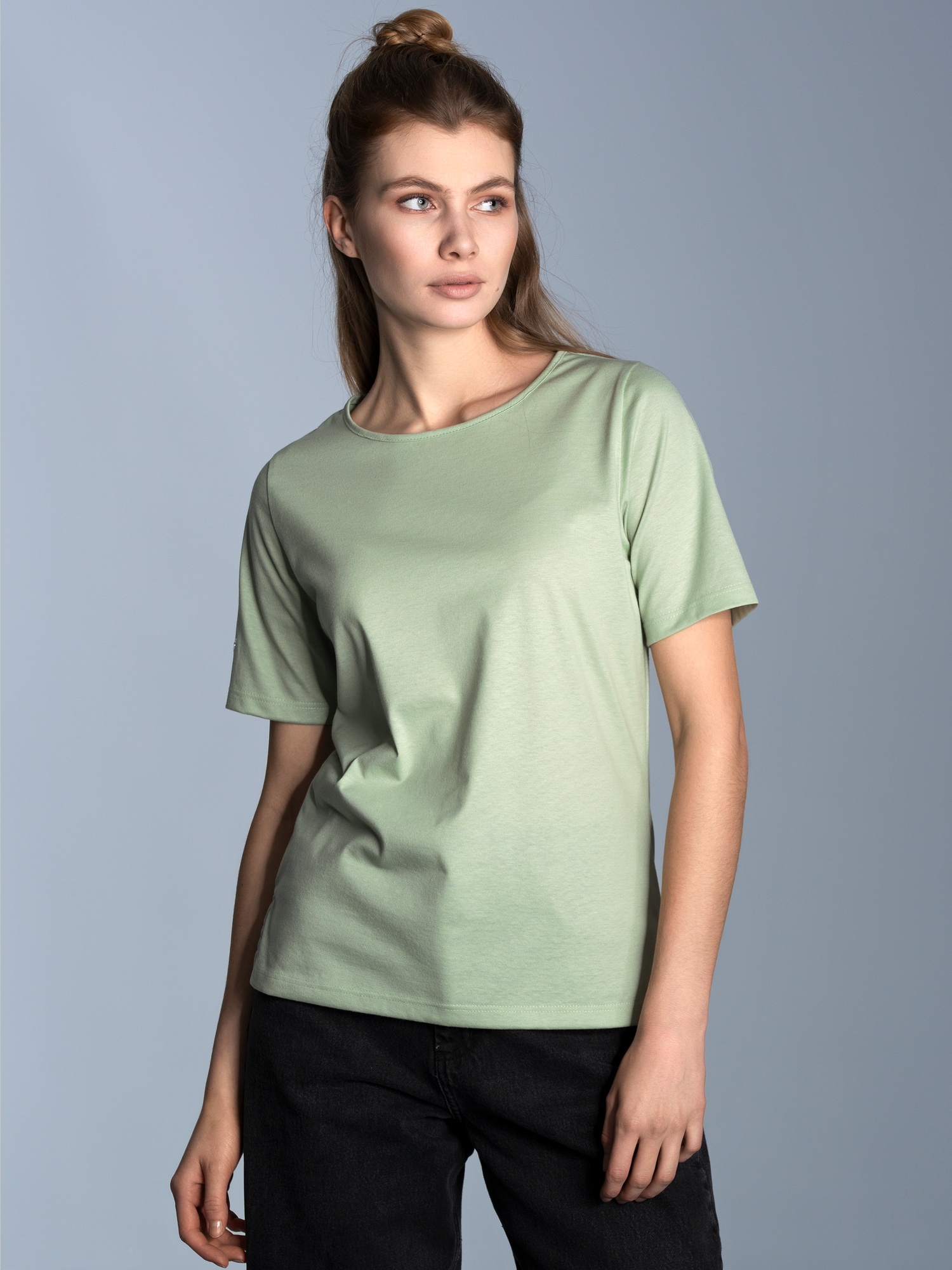 T-Shirt DELUXE Baumwolle mit Kristallsteinen Green tea