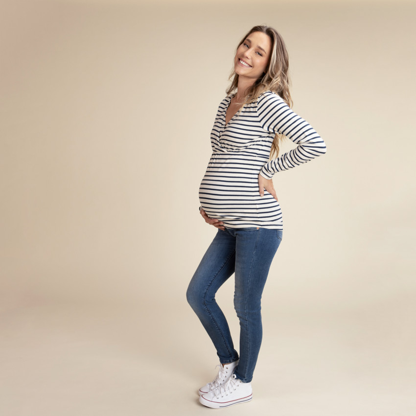 T-shirt manches longues rayé de grossesse et d'allaitement