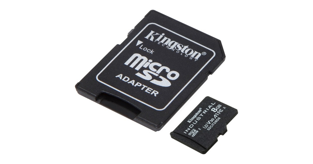 KingstonIndustrial microSDHC 8GB geheugenkaart  (Zwart, Incl. SD adapter, Klasse 10, UHS-I, U3, V30, A1)