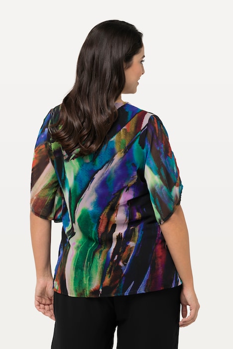 Blusenshirt, A-Linie, V-Ausschnitt, Chiffon-3/4-Arm