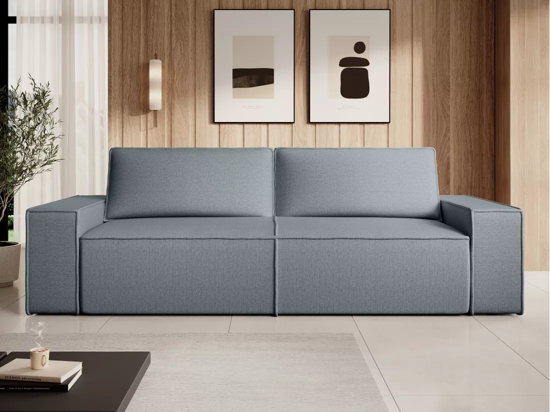Canapé 4 places convertible en tissu texturé bleu AMELIA