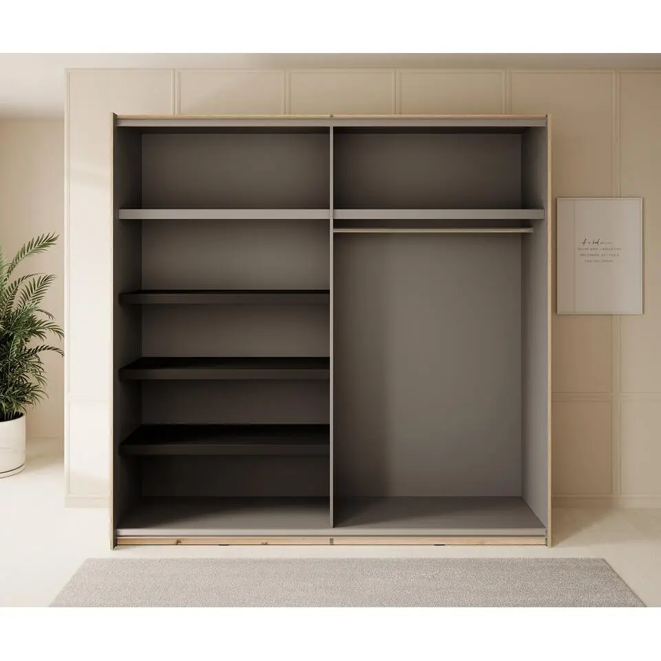 Meubella - Kledingkast Adyson - Eiken - 220 cm - Met spiegel