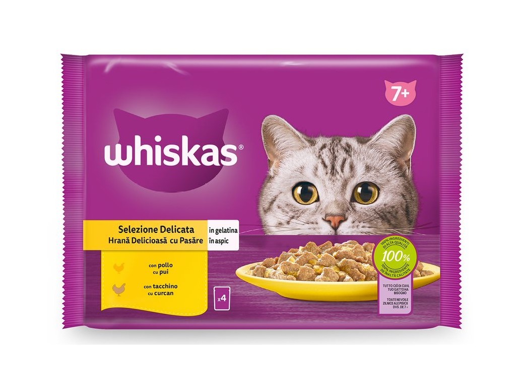 COMIDA HÚMIDA PARA GATO WHISKAS SENIOR AVES 4X85G