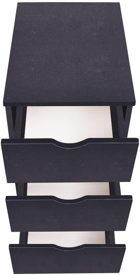 Schubladenelement auf Rollen, 33x45x60 cm, Schwarz, Holzwerkstoff, 3 Schubladen, mobiler Rollcontainer für Büro & Zuhause, vielseitiger Stauraum