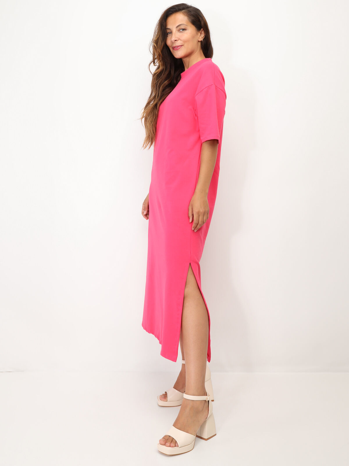 Robe T-shirt à fentes- Fuchsia