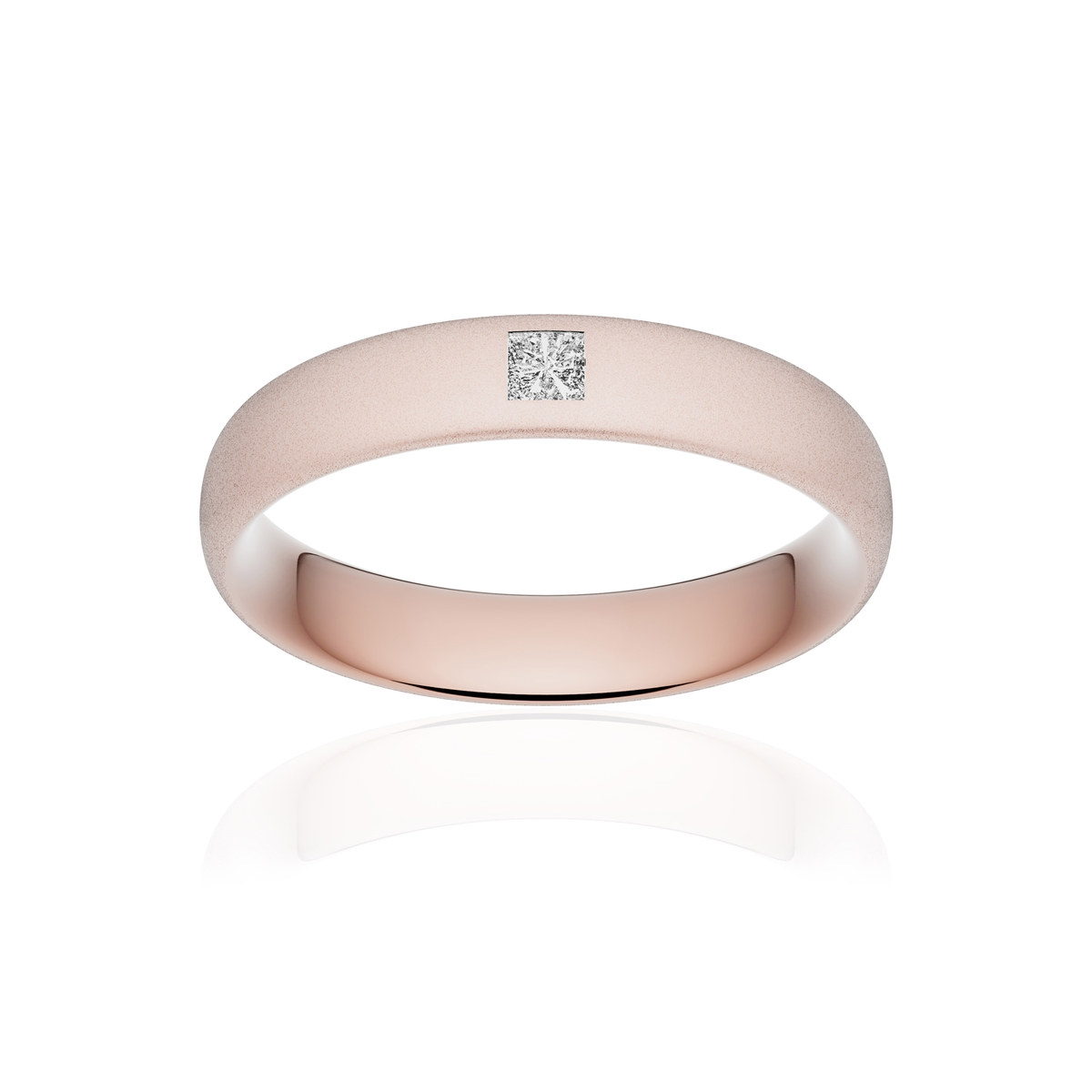 Alliance or 750 rose sablé ruban confort 4,5mm diamant princesse
