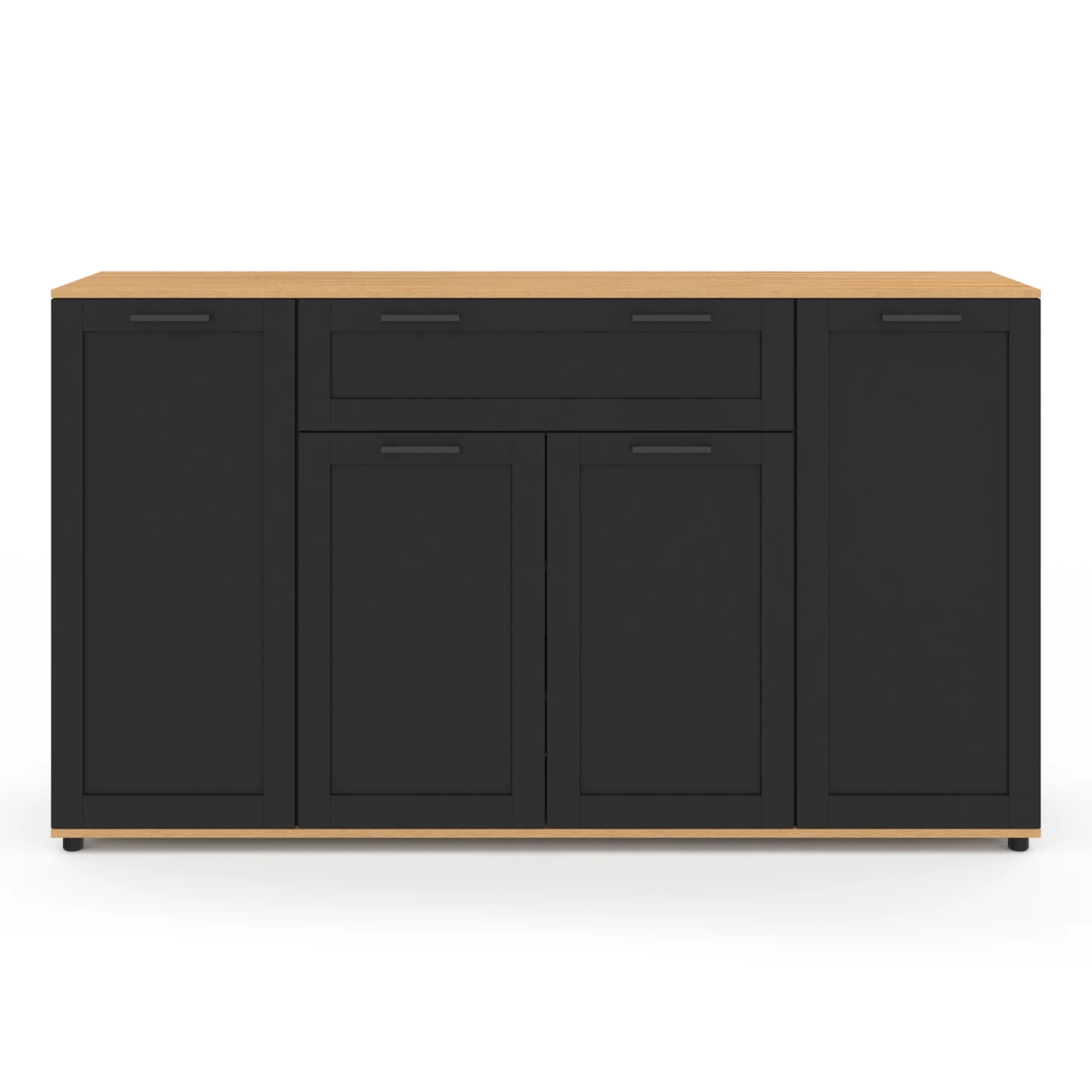 Buffet 140 cm VITO 4 portes et 1 tiroir noir et bois