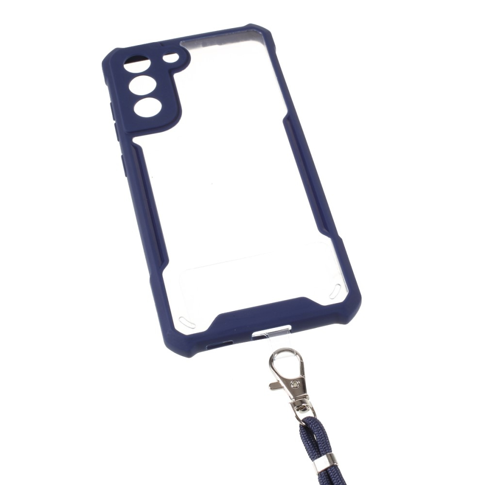 Samsung Galaxy S21 FE 5G Hybrid Hülle TPU Bumper Acryl Rückseite   Necklace Handykette (150cm) - Transparent / Dunkelblau