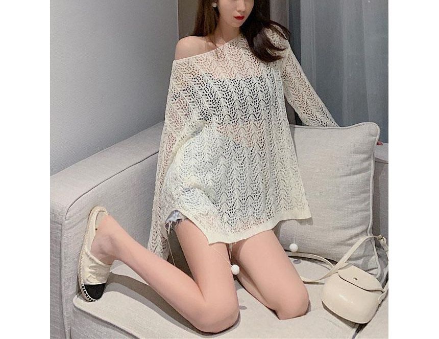 Bikkerd - Lange mouwen pointelle gebreide cover-up