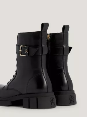 Botas de motociclista com cadarço e travas