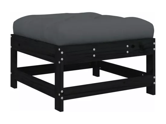 Repose-pied de jardin avec coussin noir bois de pin massif