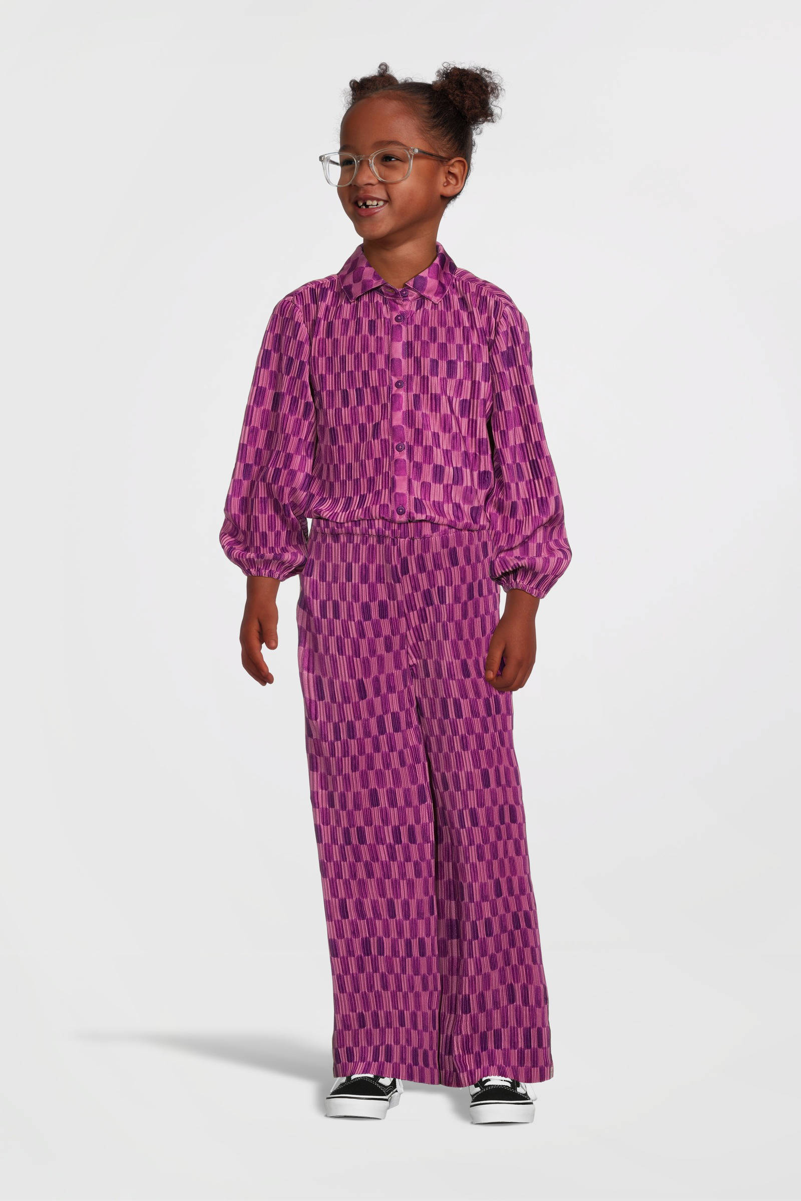 Your Wishes geruite wide leg broek paars/roze