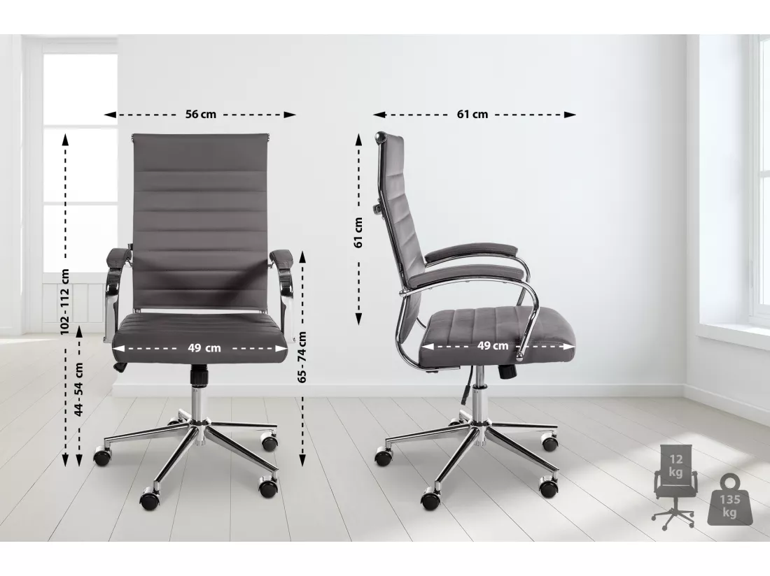 Chaise de bureau - Véritable cuir & Blanc - Gris - Mollis