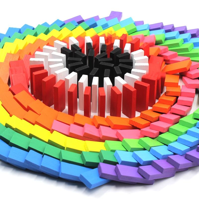 (120er Set) Holz Domino Blöcke Spiel Baustein Spielzeug Domino Rallye Zubehör für Kinder / Familie - Bunt