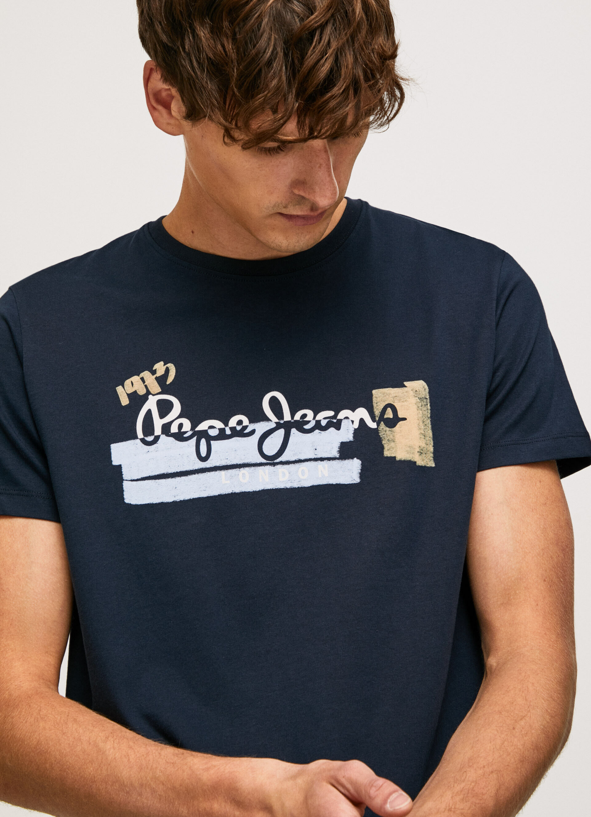 Camiseta de algodão com logo de pinceladas - azul dulwich