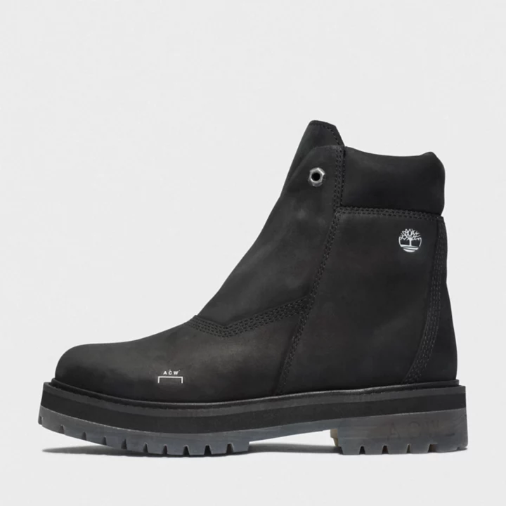 Bota Timberland x A-Cold-Wall* de 6 polegadas com zíper lateral para mulheres na cor preta.