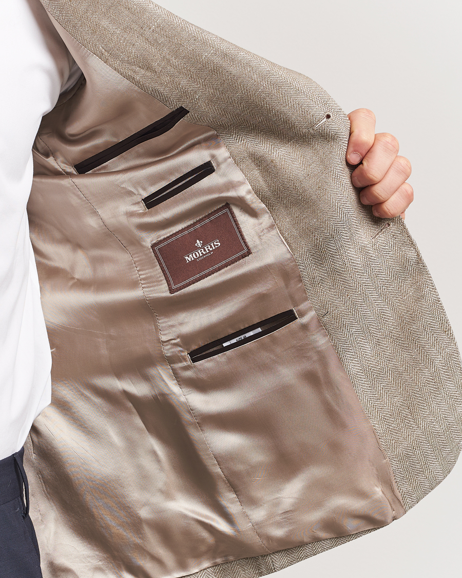 Morris Heritage Linen Herringbone Blazer Beige