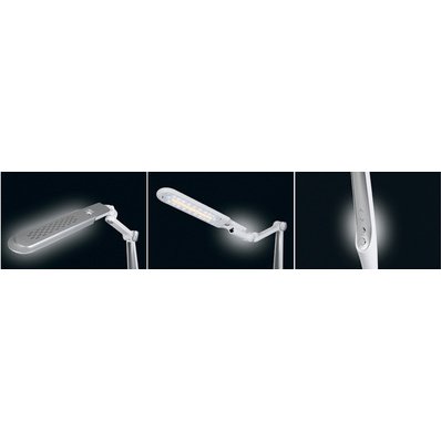 Lampe de bureau à LED Multiflex, pince & socle, argent