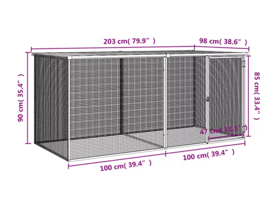 Poulailler avec toit anthracite 203x98x90 cm acier galvanisé