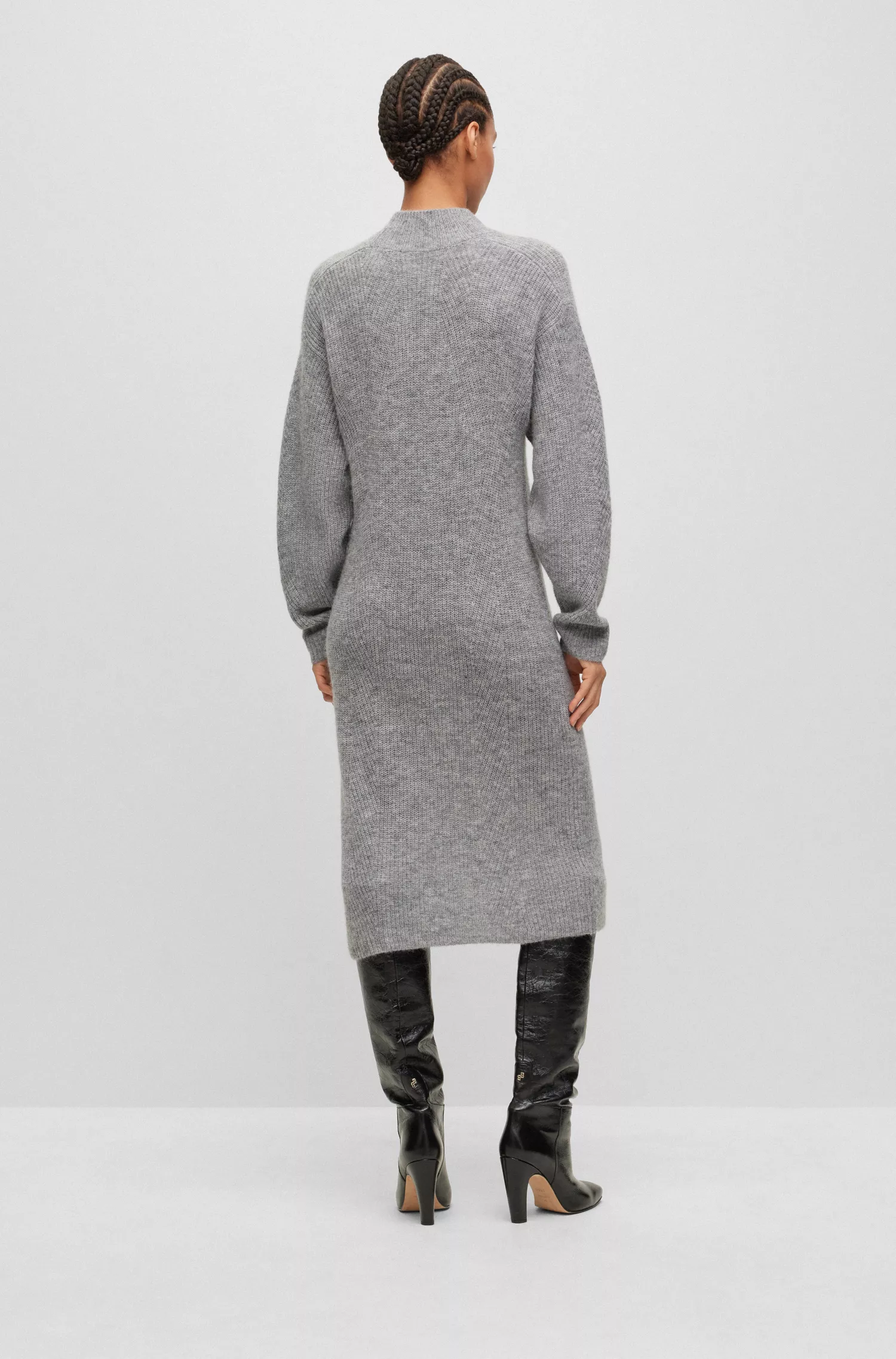 Vestido BOSS laranja de gola alta em malha com textura canelada mista.