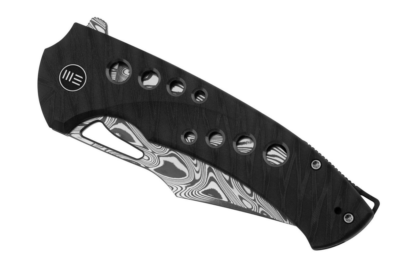 WE Knife Swiftfin WE23051-DS1 Thor Damasteel, Tiger Stripe Flamed Titanium, Satin Holes zakmes