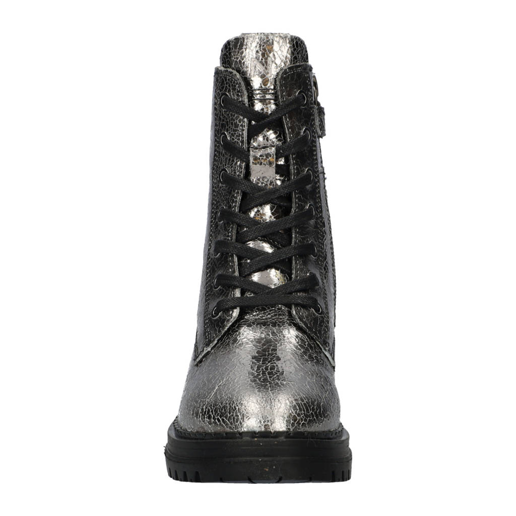 Nelson Kids leren veterboots zilver