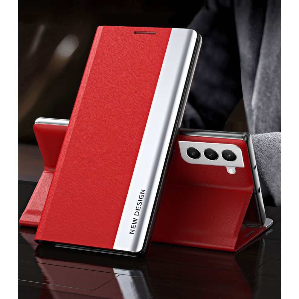 Samsung Galaxy S22 5G Leder Tasche Flip Cover   Magnetverschluss - Rot