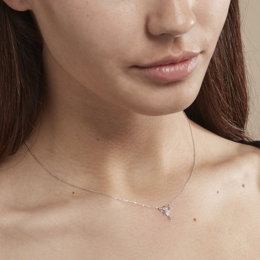 Collier Fee Or Blanc Diamant