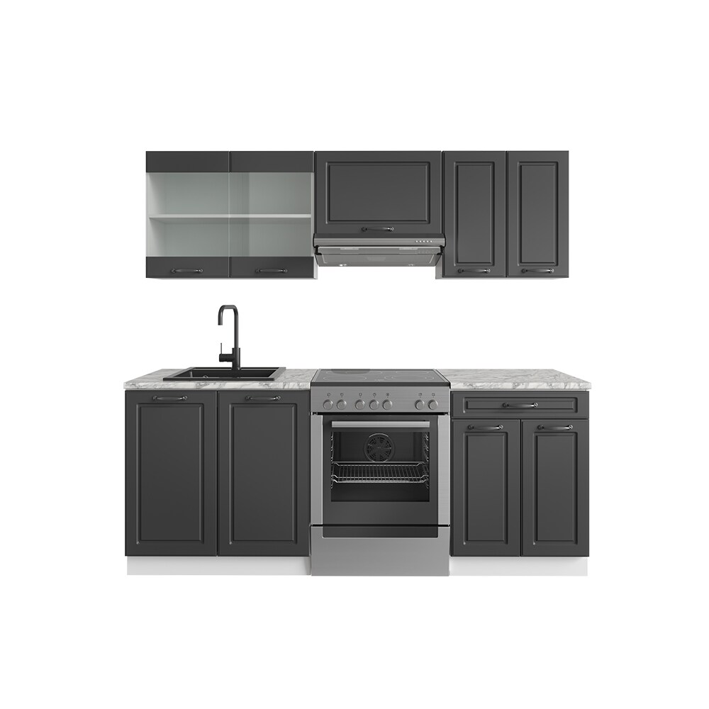 Vicco Küchenzeile Küchenblock Einbauküche R-Line 200 cm Weiß Landhaus Anthrazit