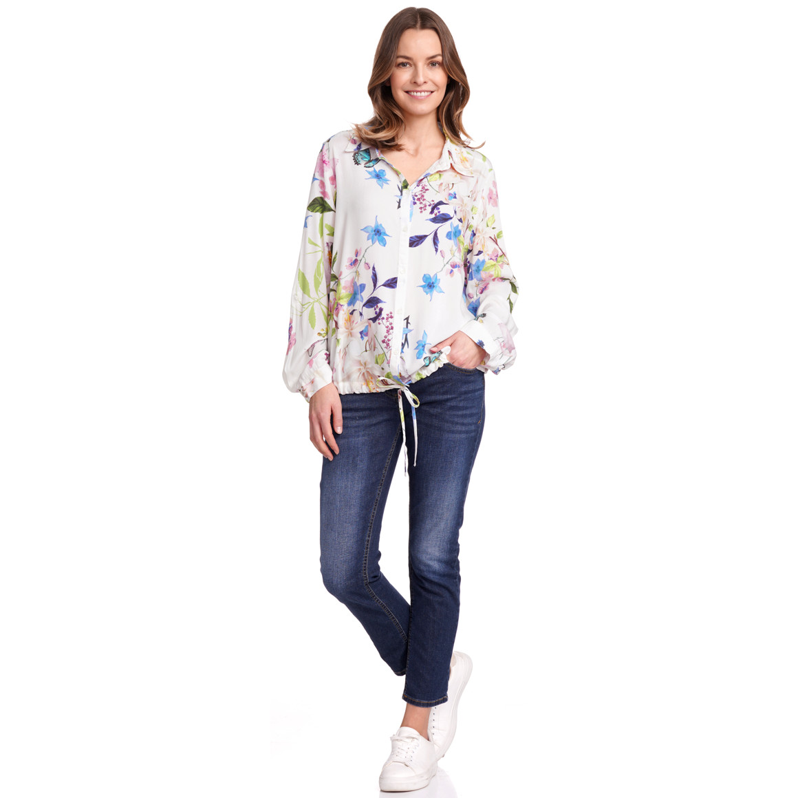 Gina Benotti Damen Bluse mit Blumen-Muster weiss / bunt
