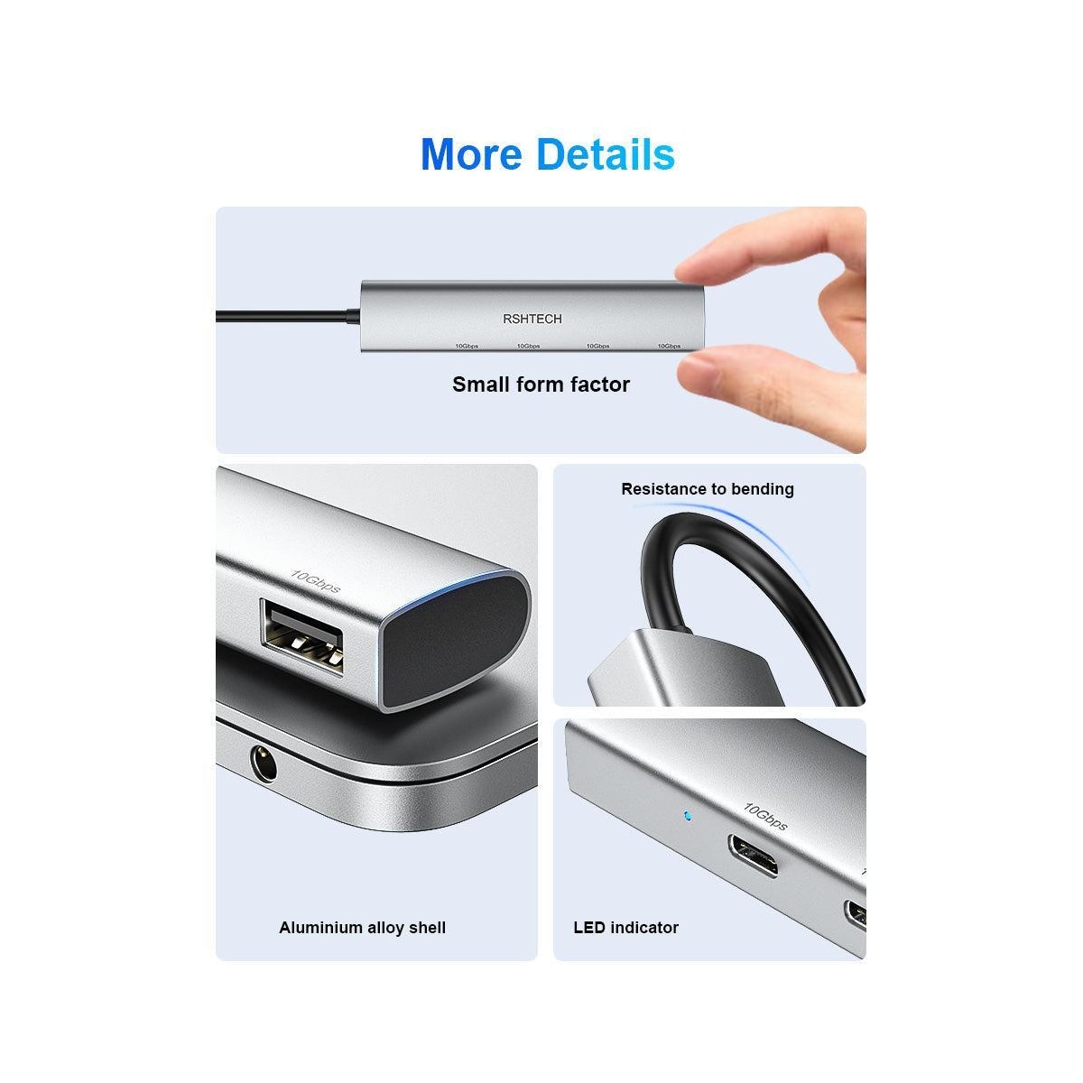 NÖRDIC Gen2 3.2 USB-C 4-porters Hub 10Gbps 20cm kabel 2xUSB-A 2xUSB-C
