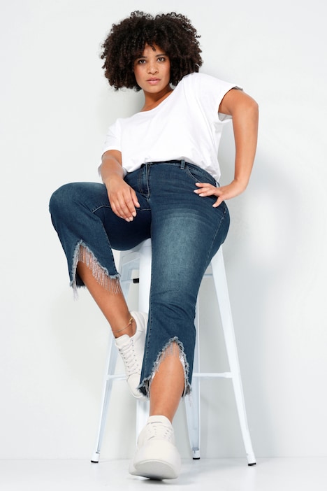 3/4-Jeans, Schlag mit Zierketten, 5-Pocket