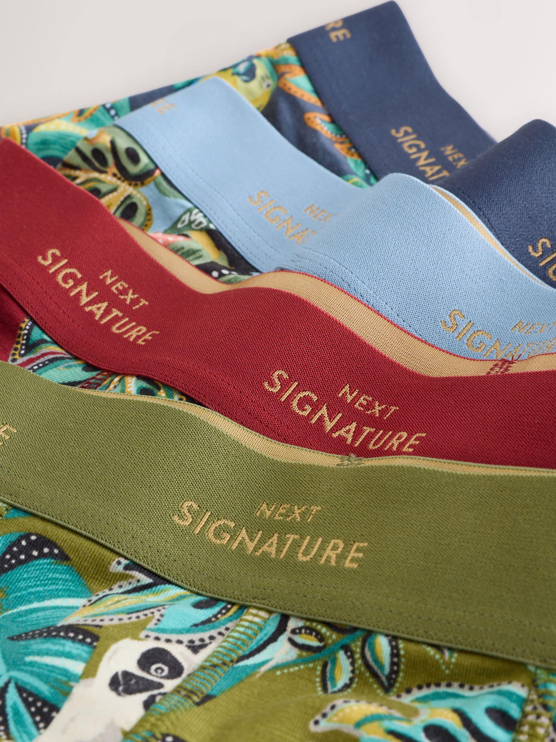 Groen/blauwe blad- en dierenprint - Signature katoenrijke boxershorts verpakking van 4