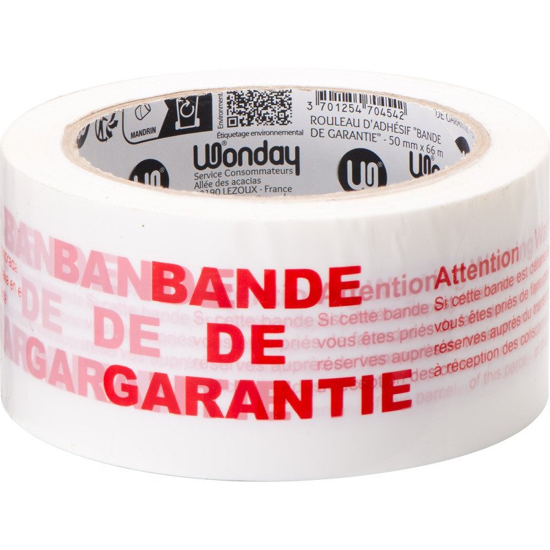 Ruban adhésif d'emballage Polypropylène blanc, imprimé 