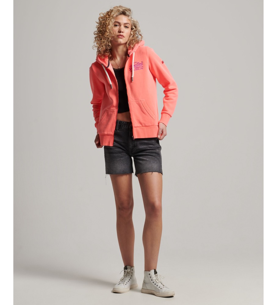 Moletom com zíper e logo vintage da Superdry na cor laranja neon