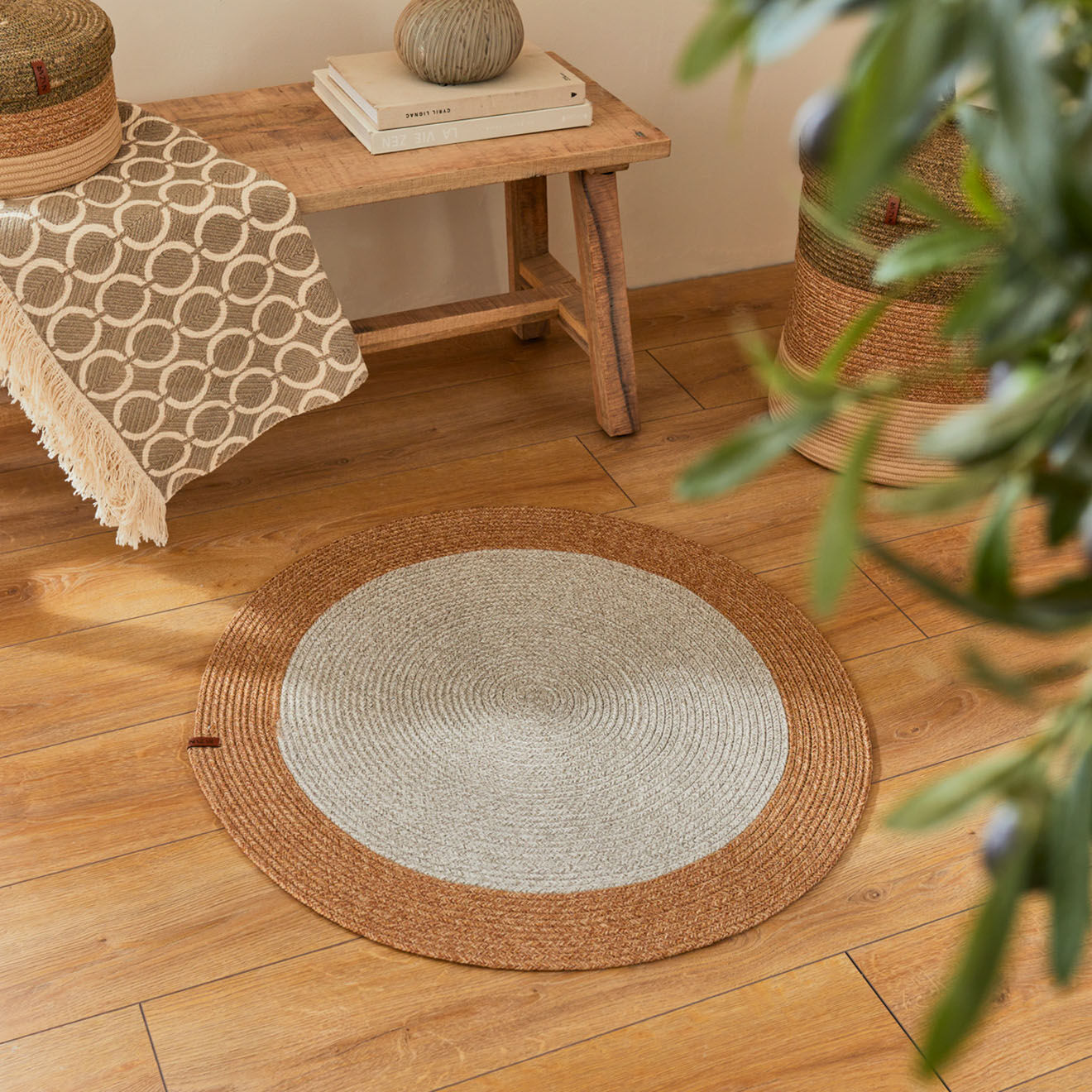 Nazar Rugs Tapis LIMA 4503 fait main beige - 80x80 cm