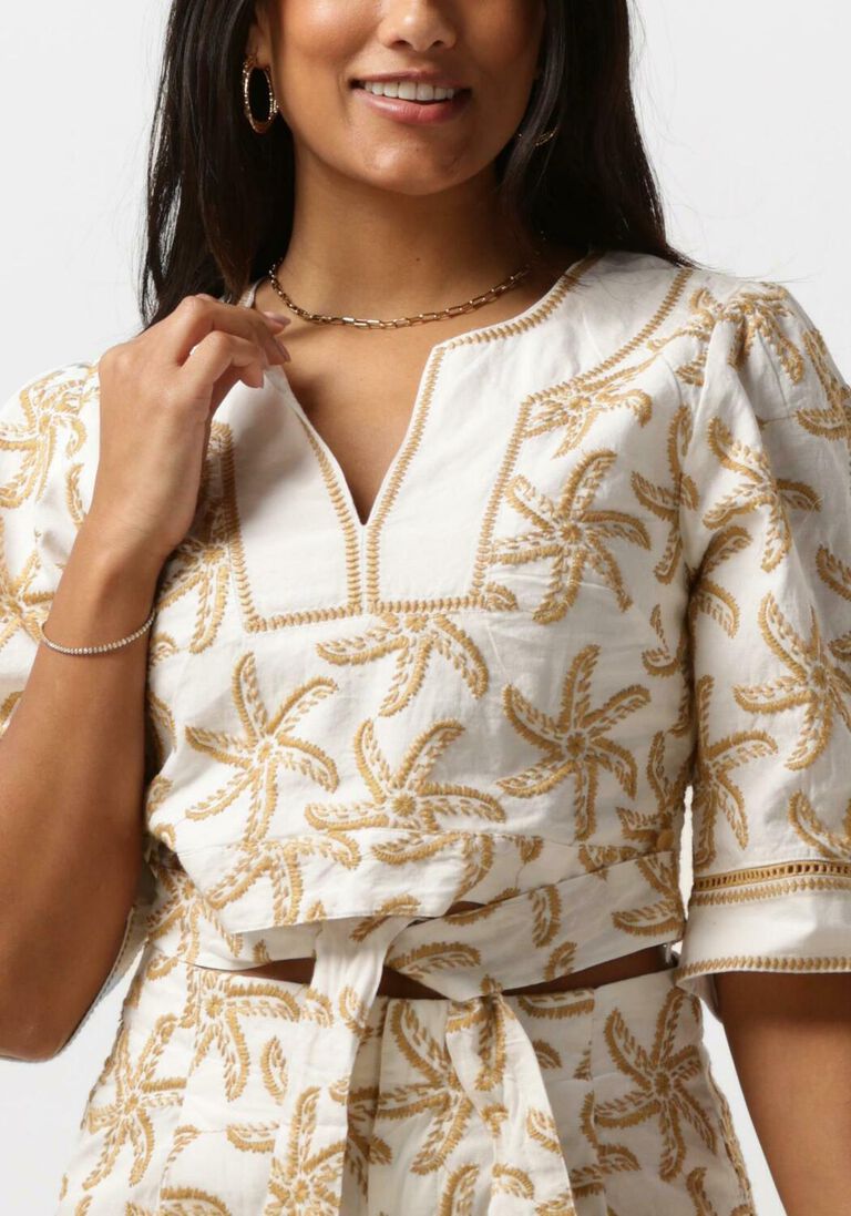 SCOTCH & SODA beige scotch & soda top embroidered linen crop top