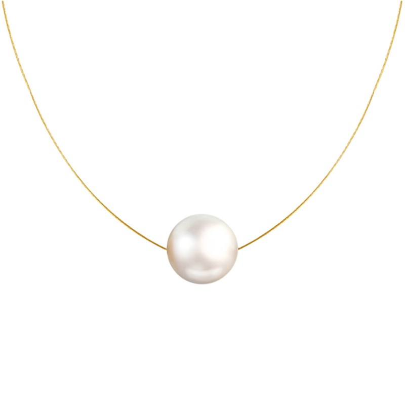 Collier Plaqué Or Perle des Poulettes Solitaire 11 mm